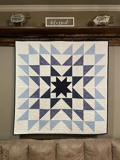 Blue And White Starburst Quilt - $325